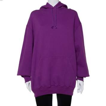 Pre Owned Balenciaga Purple Logo Printed Cotton Hoodie S