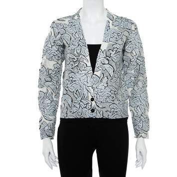 Pre Owned Balenciaga Monochrome Textured Knit Button Front Cropped Cardigan S