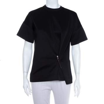 Pre Owned Balenciaga Black Neoprene Pin Detail Asymmetric Draped Top M
