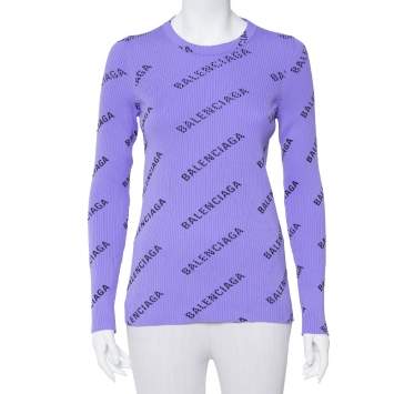 Pre Owned Balenciaga Lavender Rib Knit Long Sleeve Crewneck T-Shirt XL