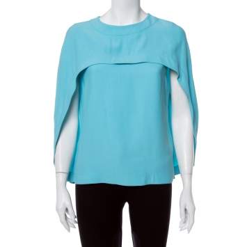 Pre Owned Balenciaga Blue Crepe Cape Sleeve Detail Top M