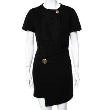 Pre Owned Balenciaga Black Wool Wrap Detail Asymmetric Hem Mini Dress M