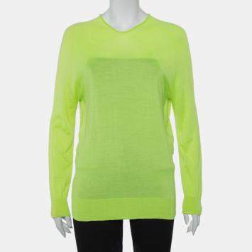 Pre Owned Balenciaga Neon Green Cashmere Oversized Pullover S