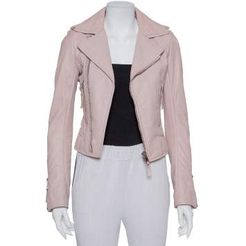 Pre Owned Balenciaga Pink Leather Zip Front Biker Jacket S