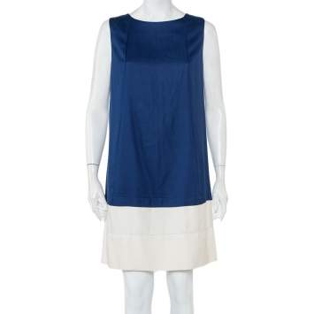 Pre Owned Balenciaga Color Block Silk Sleeveless Shift Dress M