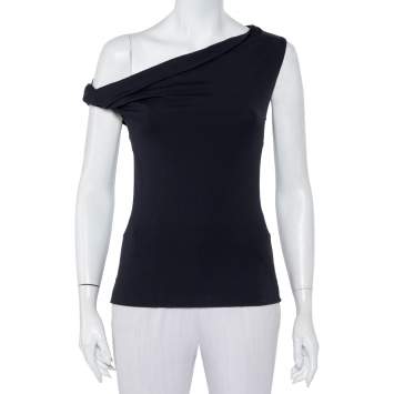 Pre Owned Balenciaga Charcoal Grey Knit One Shoulder Top S