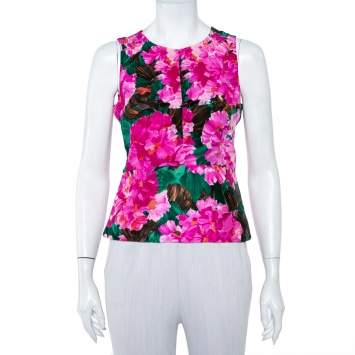 Pre Owned Balenciaga Multicolor Floral Printed Silk Sleeveless Top M