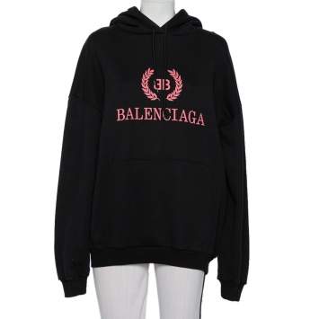 Pre Owned Balenciaga Black Logo Printed Cotton Hoodie M