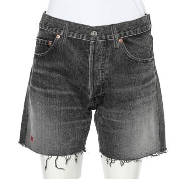 Pre Owned Balenciaga Charcoal Grey Denim Raw Edge Detail Shorts M