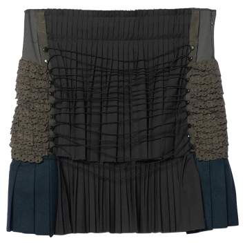 Pre Owned Balenciaga Vintage Grey Knit Pleated Detail Mini Skirt M