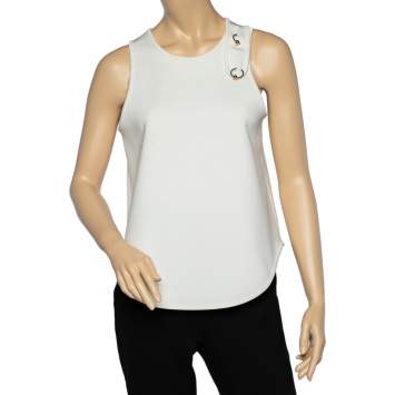 Pre Owned Balenciaga White Knit Embellished Sleeveless Top L