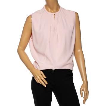 Pre Owned Balenciaga Light Pink Crepe Pleated Neck Detail Oversized Blouse S