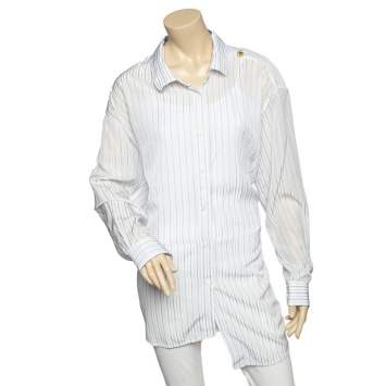 Pre Owned Balenciaga White Striped Georgette Button Front Pulled Shirt M