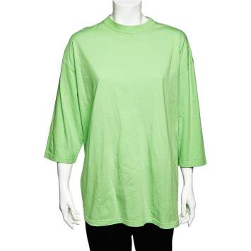 Pre Owned Balenciaga Neon Green Cotton Oversized Crewneck T-Shirt M