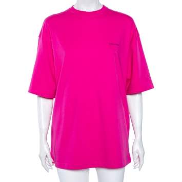 Pre Owned Balenciaga Pink Cotton Logo Printed Oversized Crewneck T-Shirt S