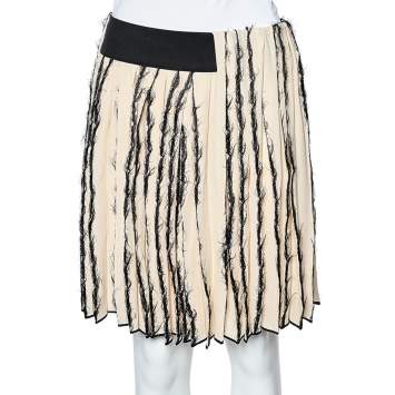 Pre Owned Balenciaga Ecru Silk Fray Detail Pleated Mini Skirt M