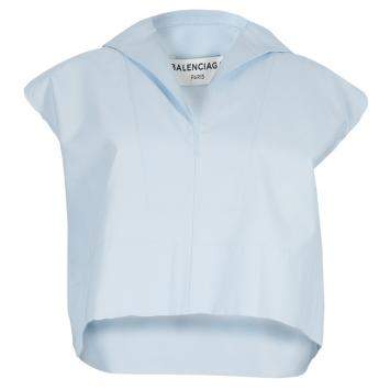 Pre Owned Balenciaga Blue Collared Yoke Detail Sleeveless Crop Top S