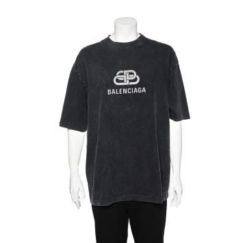 Pre Owned Balenciaga Charcoal Grey Cotton Knit Oversized Crewneck T-Shirt M