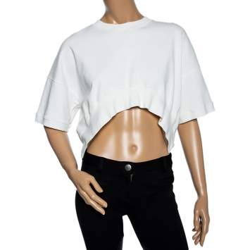 Pre Owned Balenciaga Off White Cotton Oversized Cropped Sweatshirt S