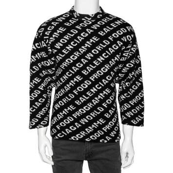 Pre Owned Balenciaga Black Intarsia Knit World Food Programme Crewneck Jumper XS