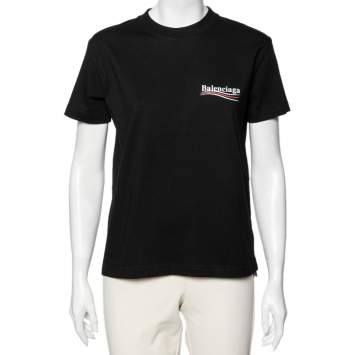 Pre Owned Balenciaga Black Cotton Political Campaign Logo Printed T-Shirt XL
