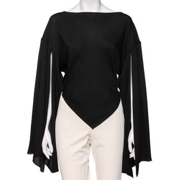 Pre Owned Balenciaga Black Silk Cape Sleeve Detailed Top S