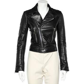 Pre Owned Balenciaga Black Leather Biker Jacket S