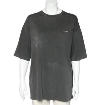 Pre Owned Balenciaga Charcoal Grey Cotton Knit Oversized T-Shirt M