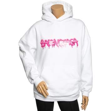 Pre Owned Balenciaga White Cotton Logo Printed Long Sleeve Hoodie L