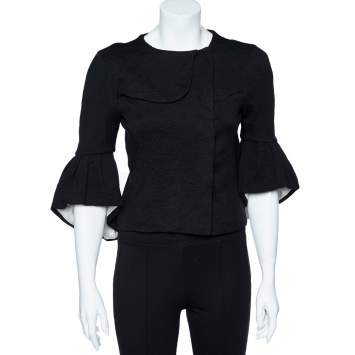 Pre Owned Balenciaga Black Wool Knit Ruffle Sleeve Jacket M