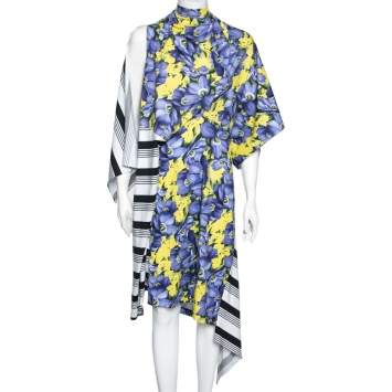 Pre Owned Balenciaga Multicolor Floral And Stripe Printed Cotton Dress S