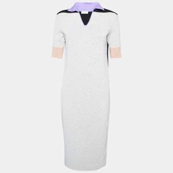 Pre Owned Balenciaga Colorblock Knit Midi Dress M