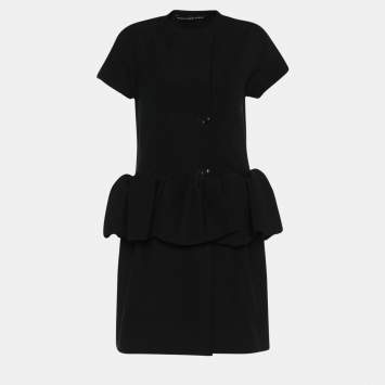 Pre Owned Balenciaga Black Crepe Ruffled Detail Midi Dress M