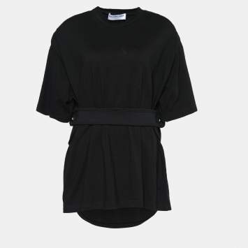 Pre Owned Balenciaga Black Jersey & Neoprene Car Mat T-Shirt M