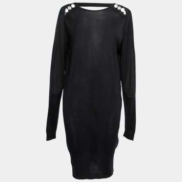 Pre Owned Balenciaga Back Silk Knit Low Back Long Sleeve Dress S