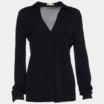 Pre Owned Balenciaga Black Jersey V-Neck Top S