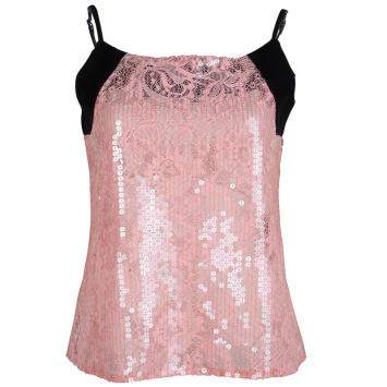 Pre Owned Balenciaga Pink Lace Sequin Embellished Sleeveless Top L