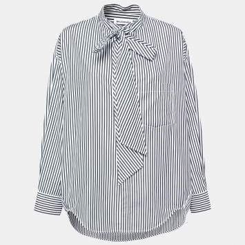 Pre Owned Balenciaga Black Striped Cotton Neck Tie Detail Oversized Shirt S