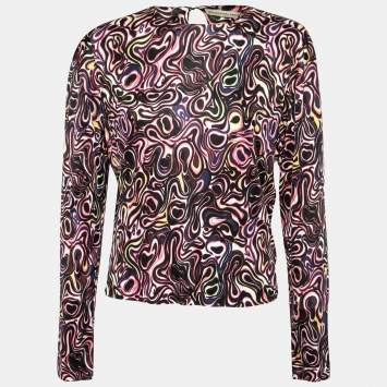 Pre Owned Balenciaga Multicolor Marble Print Long-Sleeve Knit Top M