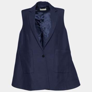Pre Owned Balenciaga Navy Blue Wool & Mohair Sleeveless Oversized Jacket S