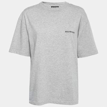Pre Owned Balenciaga Wardrobe Unisex Grey Logo Printed Cotton Knit T Shirt XXS