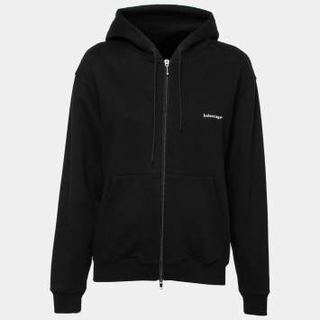 Pre Owned Balenciaga Black Copyright Print Cotton Zip-Front Hoodie S