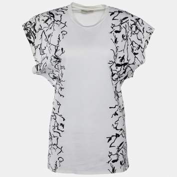 Pre Owned Balenciaga White Abstract Print Cotton Crew Neck T-Shirt M