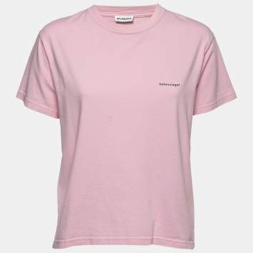 مملوكة مسبقًا Balenciaga Pink Cotton Logo T-Shirt L