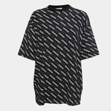 Pre Owned Balenciaga Black Logo Patterned Cotton T-Shirt M
