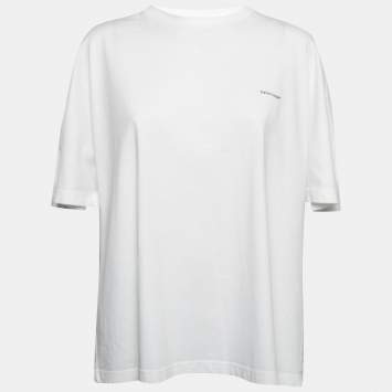 Pre Owned Balenciaga White Logo Printed Cotton Oversized T-Shirt M