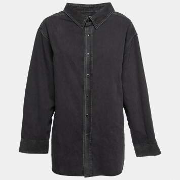 Pre Owned Balenciaga Black Denim Swing Collar Oversized Shirt S