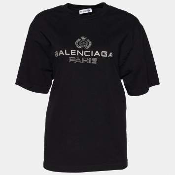 Pre Owned Balenciaga Black Logo Printed Cotton Knit Oversized T-Shirt M