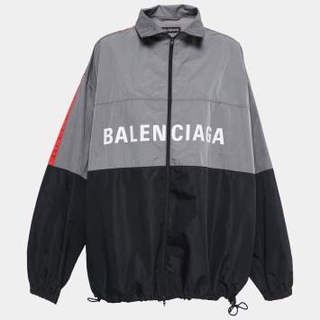 Pre Owned Balenciaga Colorblock Logo Printed Nylon Windbreaker Jacket XL