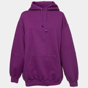 Pre Owned Balenciaga Purple Cotton Knit Logo Printed Oversized Hoodie XS